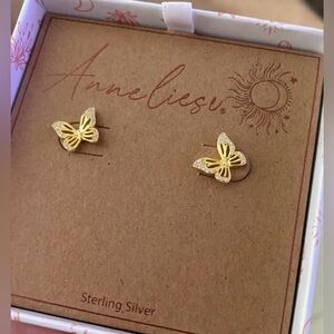 •NIB•ANNELIESE Gold Sterling Silver Butterfly Stud Earring Set